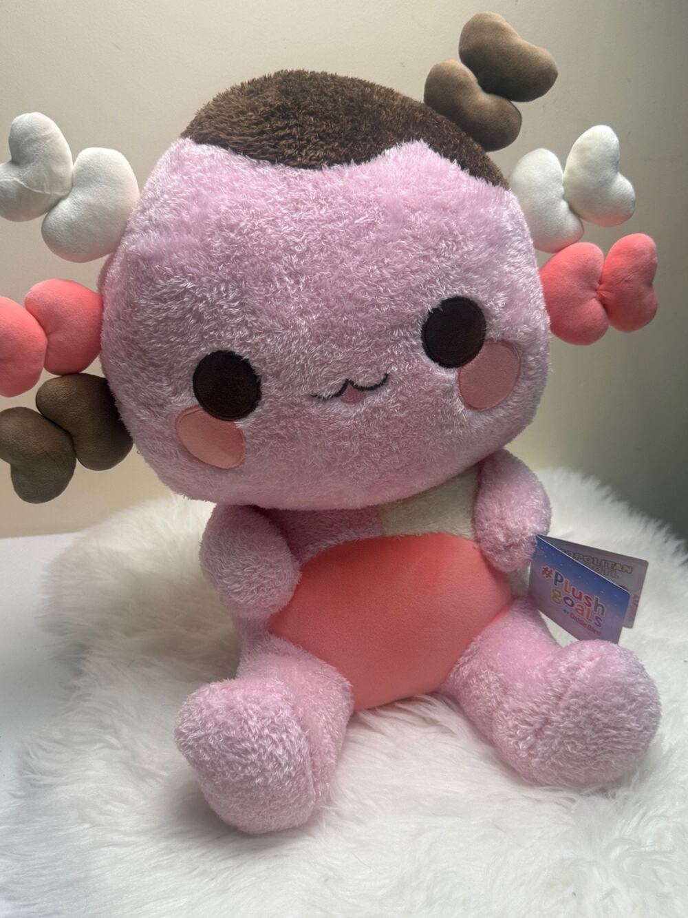 Cuddle Barn Plush Goals Axolotl Plush Stuffed Animal Pink Neapolitan Hearts 20"